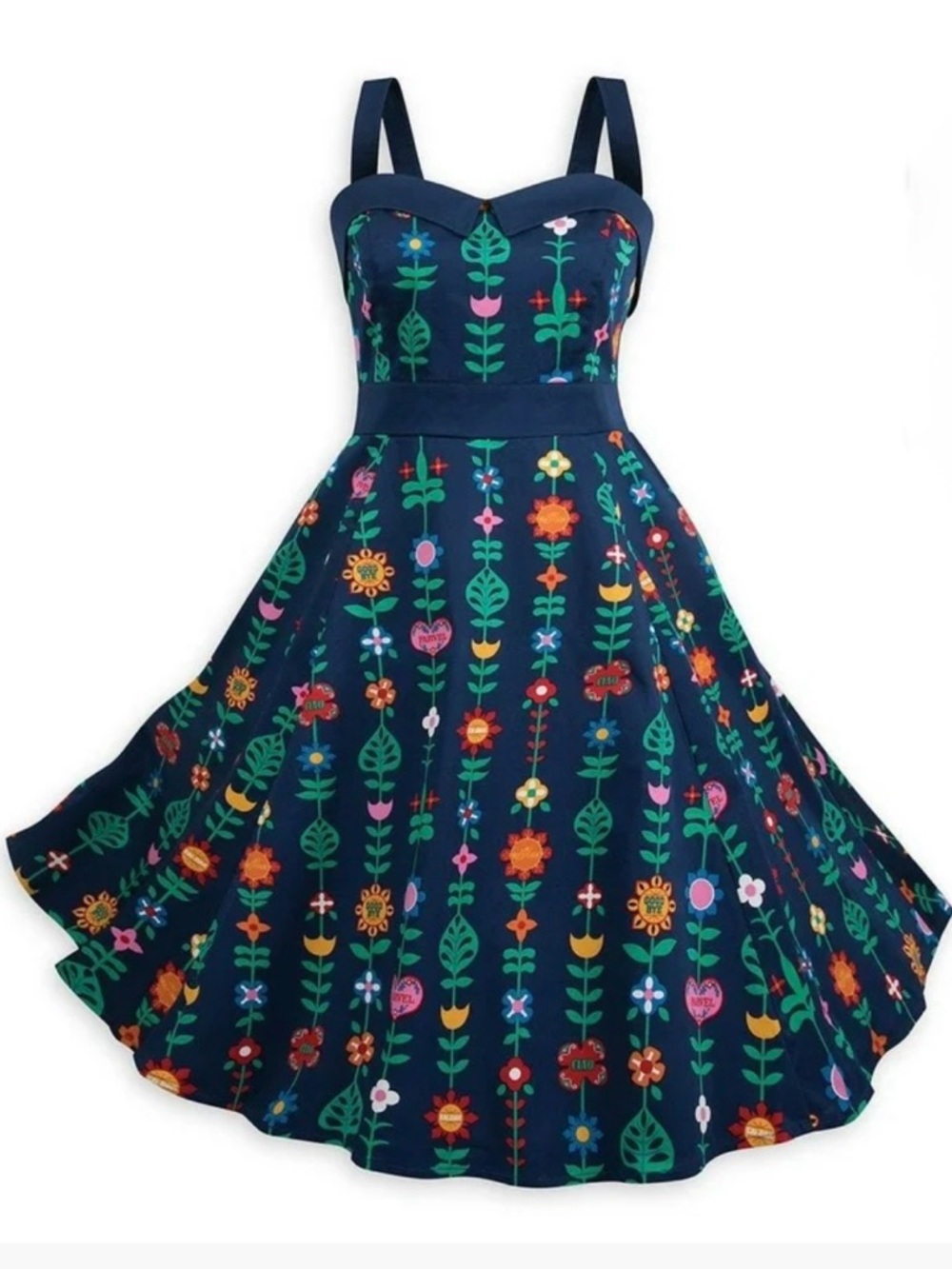 Disney Navy Floral Fit-and-Flare Dress with Multicolor Print